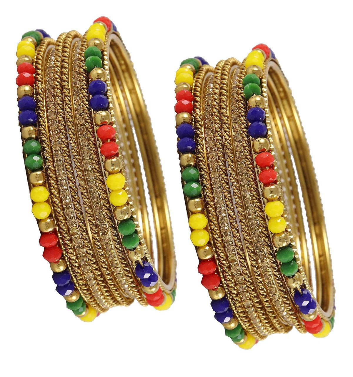 NMII Metal with Zircon Gemstone, Pearls and Beads Studded Glossy Finished Bangle Set For Women and Girls