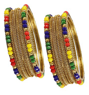 NMII Metal with Zircon Gemstone, Pearls and Beads Studded Glossy Finished Bangle Set For Women and Girls