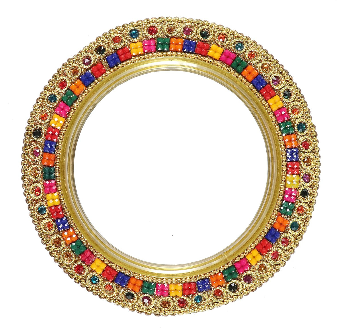 NMII Glass with Zircon Gemstone Or Beads Studded worked and Linked with Ball Chain Glossy Finished Kada Set For Women and Girls