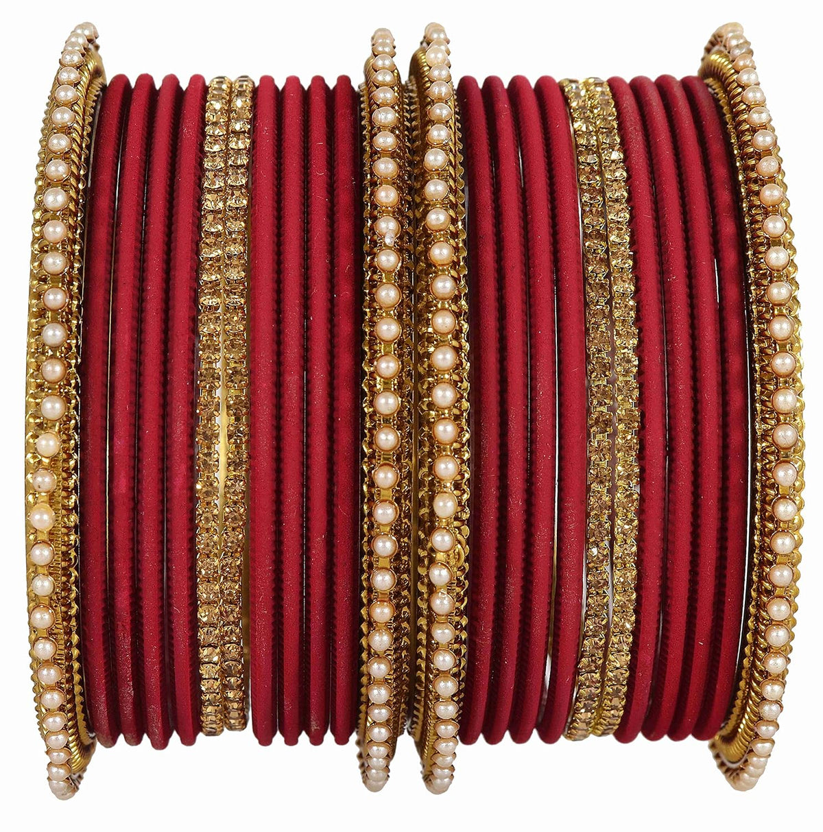NMII Non-Precious Metal Base Metal Studded with Zircon Gemstone Or Pearl with Cutting Shaped Matte Finished Bangle Set For Women and Girls