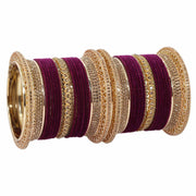 NMII Non-Precious Metal with Base Metal and Studded with Zircon Gemstone Glossy Finished Traditional Velvet Bangle Chuda set for Women and Girls
