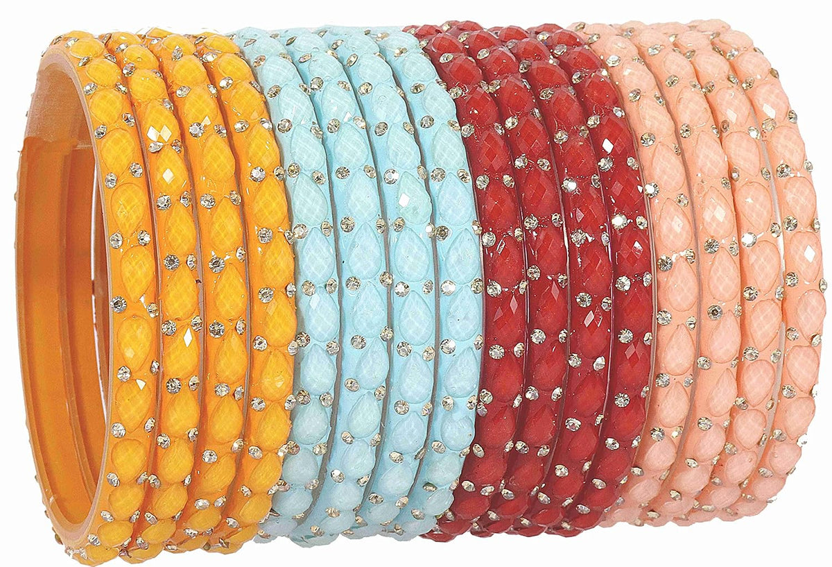NMII Acrylic (Plastic) With Beads and Zircon Gemstone Studded Worked Kada Set For Women and Girls