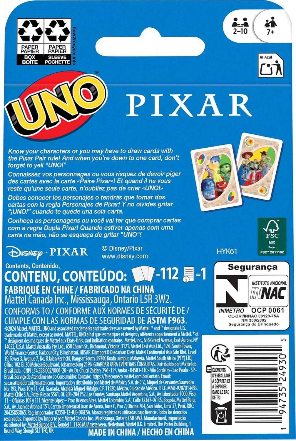 Mattel Games UNO Pixar Card Game, Ages 7+, 2-10 Players
