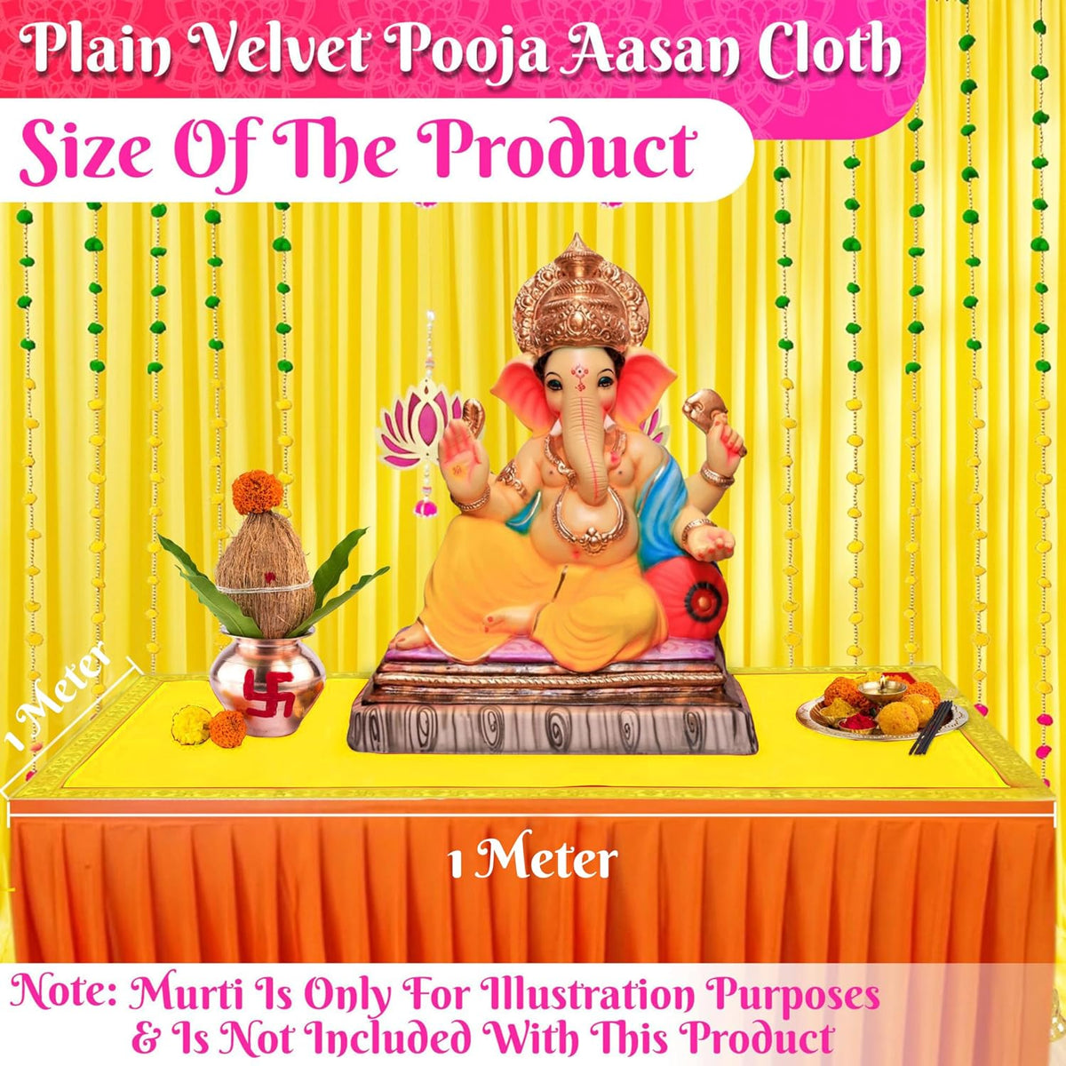 Bhakti Lehar Large Size Velvet Pooja Aasan for God Idol/Chowki Aasan Kapda Mat for Puja Table, Home Mandir and Temple - Pack of 2