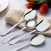 Parage 4 Pieces Stainless Steel Serving Spoons Set for Dining Table/Kitchen, 1.8 mm Heavy Gauge (1 Soup Ladle (Karchi), 1 Solid Spoon (Chamcha), 2 Rice/Serving Spoons), Silver (Pack of 4)