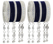 NMII Metal With Zircon Gemstone and Bells Latkan Linked Velvet Bangles For Women and Girls