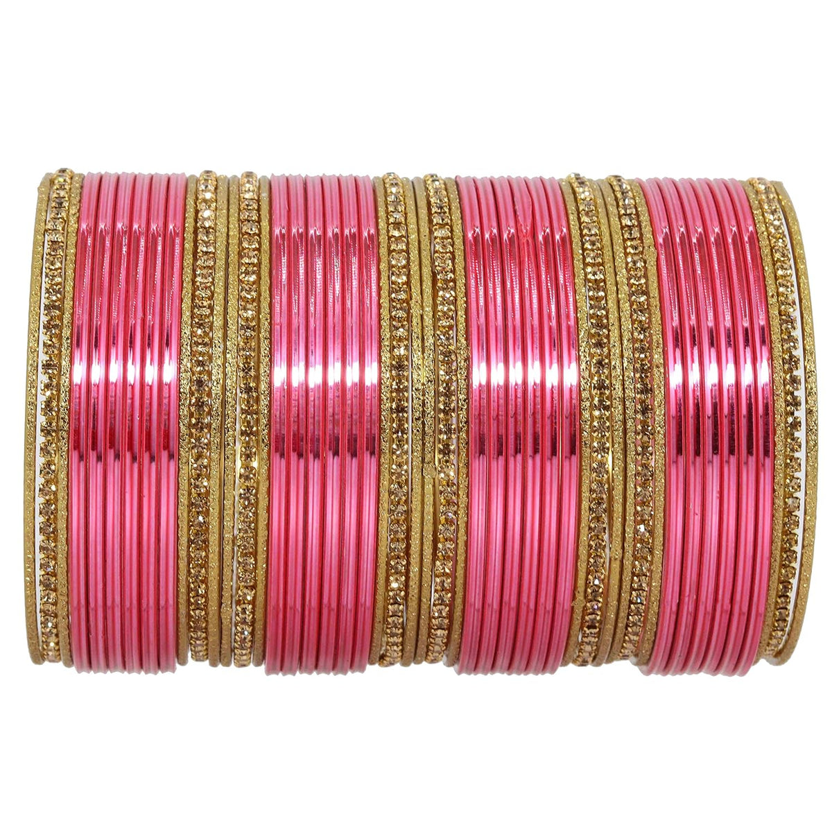 NMII Non Precious Metal with Base Metal Zircon Gemstone Studded Glossy Finished and Textured Design Traditional Bangle set for Women and Girls