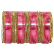 NMII Non Precious Metal with Base Metal Zircon Gemstone Studded Glossy Finished and Textured Design Traditional Bangle set for Women and Girls