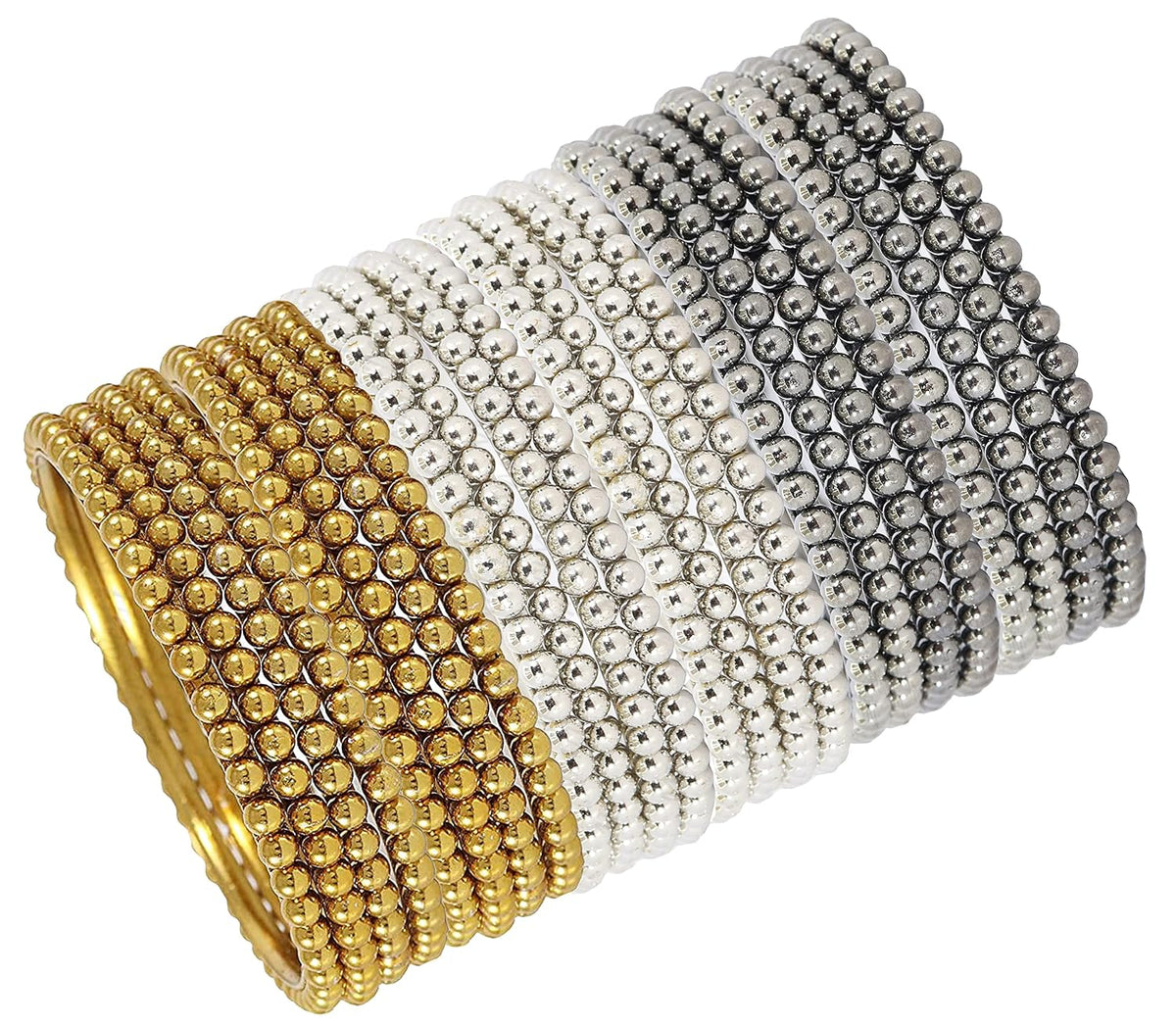NMII Metal Base Metal with Ball Chain Linked Glossy Finished Kada set For Women and Girls