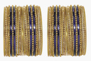 NMII Non-Precious Metal with Base Metal Zircon Gemstone Studded Glossy Finished Ballchain Linked Gold Plated Cutting Pattern Bangle set for Women and Girls