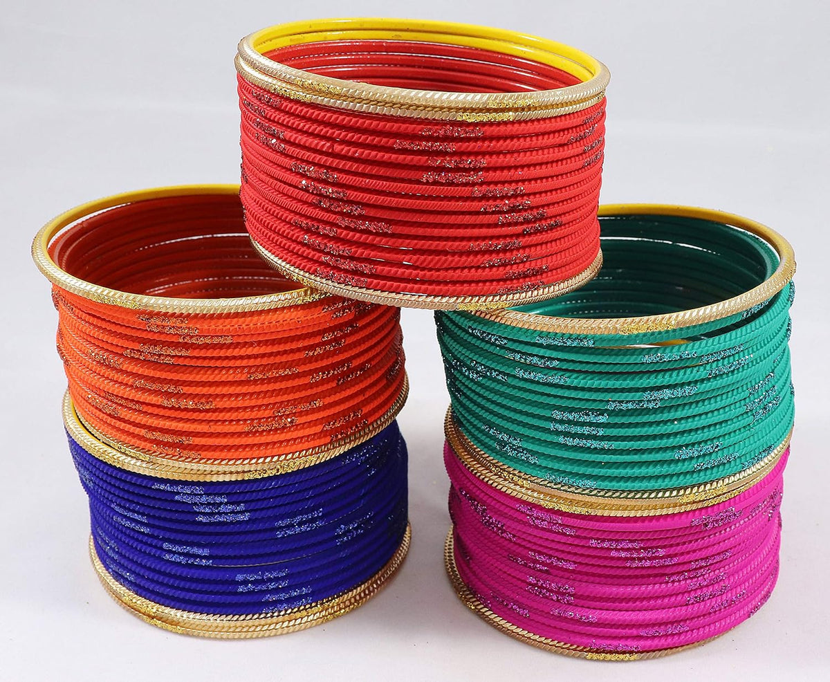 NMII Non-Precious Metal with Base Metal Spreads with Zari Glossy Finished Premium Traditional Bridal Chuda Bangle set for Women and Girls