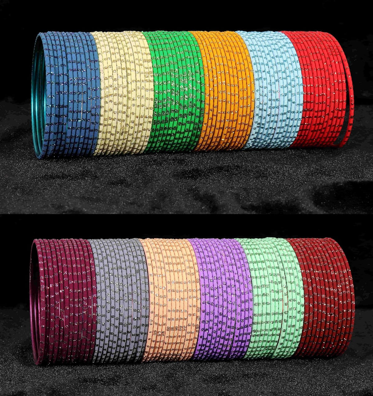 NMII Metal Colourful Bangles For Women & Girls with Glitter Zari Polka Dots | 12 Colour Bangles Combo | Simple Plain Matte Finish | Bangles For Daily use, Wedding, Party, Function- Set of 144