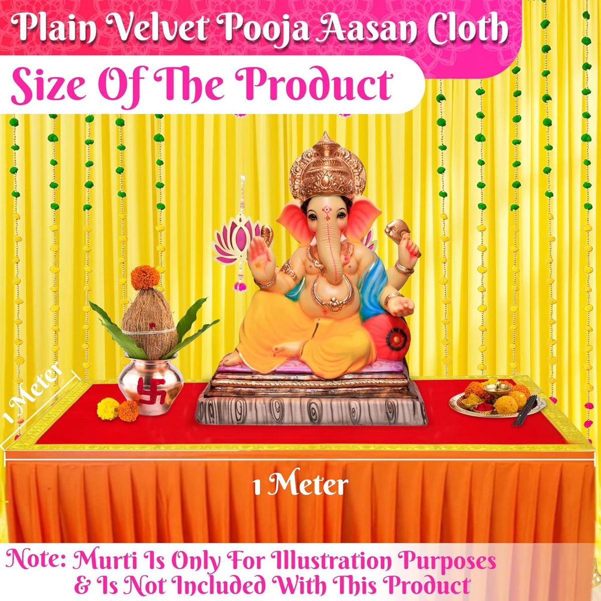 Bhakti Lehar Large Size Velvet Pooja Aasan for God Idol/Chowki Aasan Kapda Mat for Puja Table, Home Mandir and Temple - Pack of 2