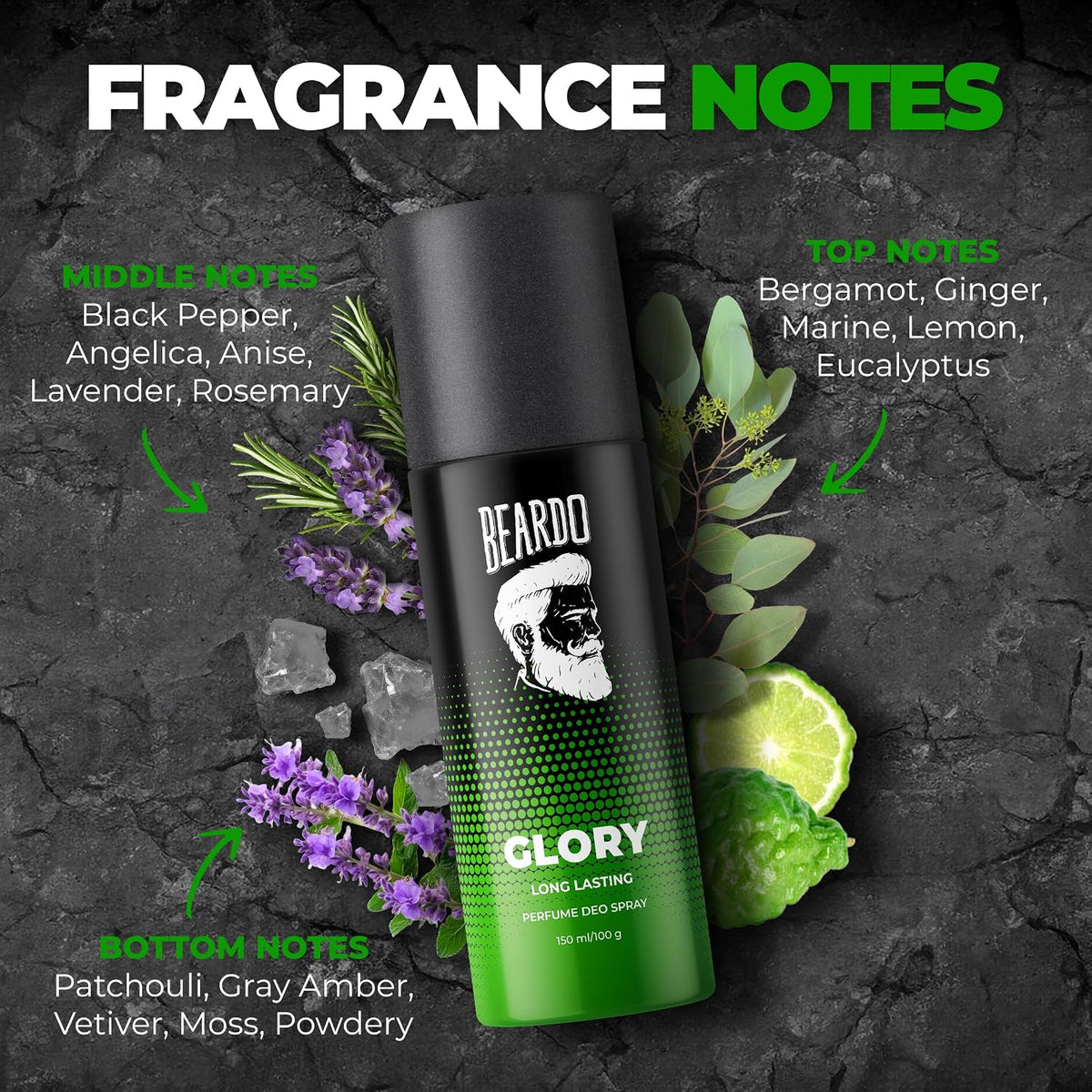 BEARDO PERFUME DEO SPRAY - Glory, 150ml | Get compliments with Long lasting Fougere, Aromatic Deodorant Brand | Gift for men | Gift For Friends