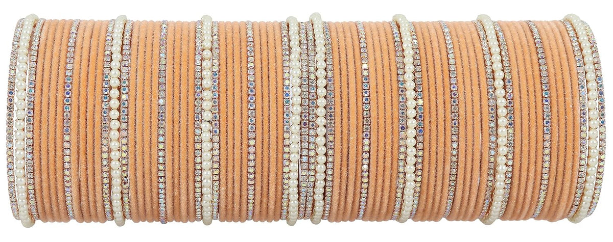 NMII Metal with Cubic Zirconia and Pearls Velvet Bangles For Women and Girls