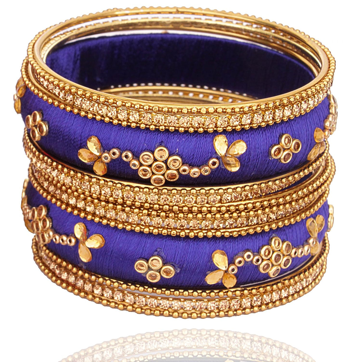 NMII Fabric & Metal and Zircon Kada Set for Women & Girls (Royal Blue)