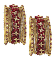 NMII Non-Precious Metal Base Metal with Zircon Gemstone Or Pearl and Flower Pattern with Ball Chain Linked Glossy Finished Bangle Set