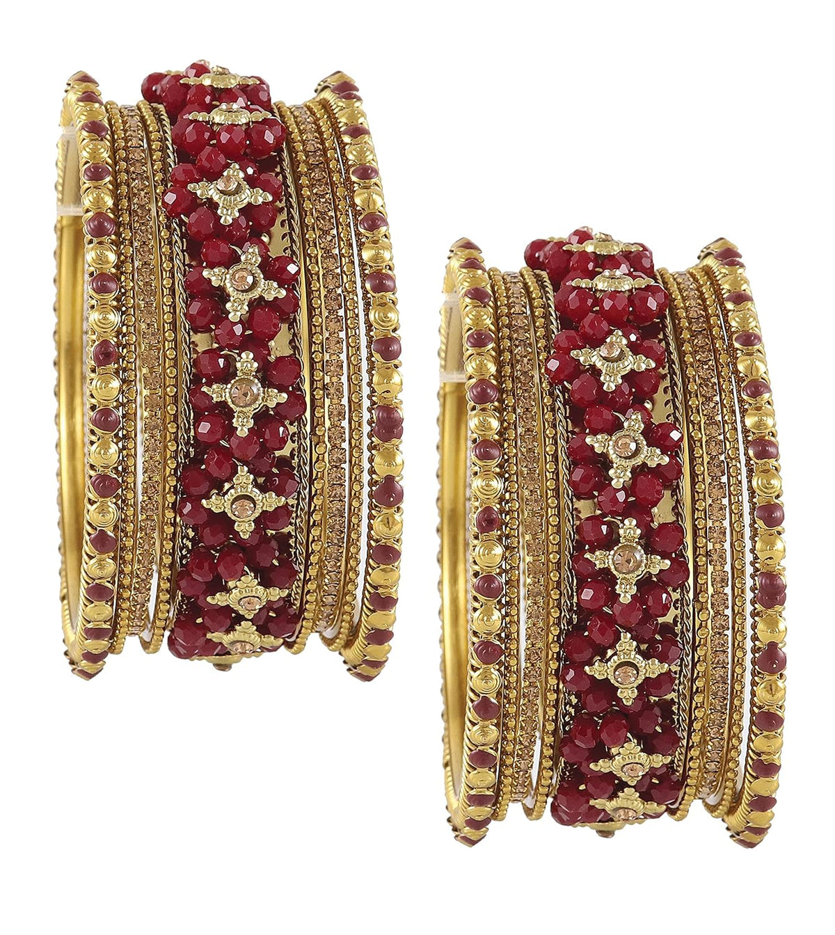 NMII Non-Precious Metal Base Metal with Zircon Gemstone Or Pearl and Flower Pattern with Ball Chain Linked Glossy Finished Bangle Set