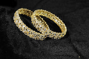 NMII Traditional Gold Plated Brass Metal with American Diamond & Kundan Stone Work Bangles Set For Women & Girls | Kada For Women Stylish | Bangles For Wedding, Party, Occasion Wear- Set of 2