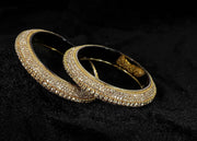 NMII Glass with Premium Golden Zircon Gemstone Studded Bangles Kada Set For Women & Girls | Fancy Glass Bangles | Traditional Kangan | Glass Bangles For Wedding, Party, Occasion Wear- Set of 2