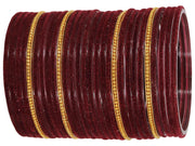 NMII Glass Bangles For Women and Girls with Velvet and Golden Ballchain Linked | Plain Glass Bangles | Velvet Chudi Set | Bangles For Women Latest | Stylish Glass Chudi Bangles- Set of 28