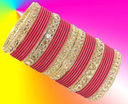 NMII Non-Precious Metal Base Metal and Studded Zircon Gemstone and Matte Finish Worked Bangle set for Women/Girls