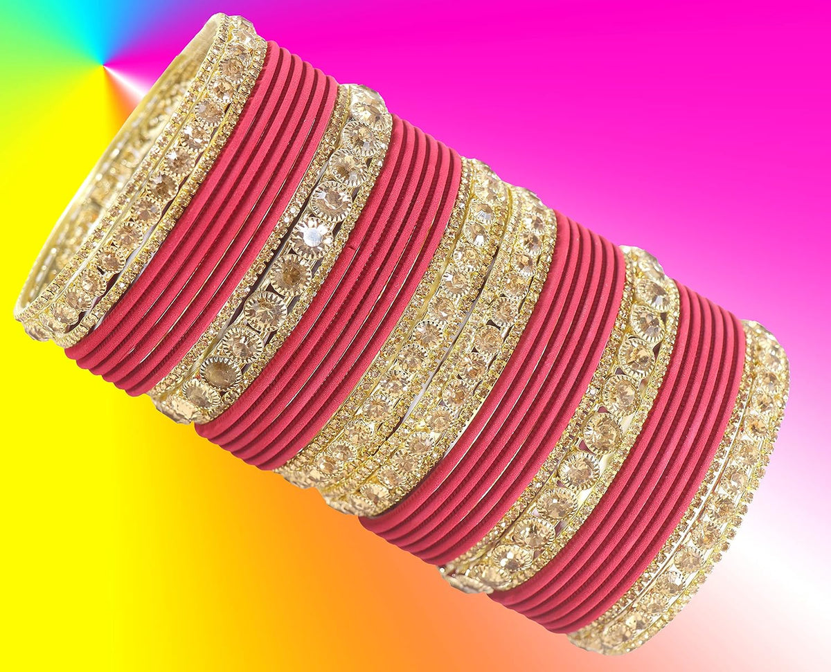 NMII Non-Precious Metal Base Metal and Studded Zircon Gemstone and Matte Finish Worked Bangle set for Women/Girls