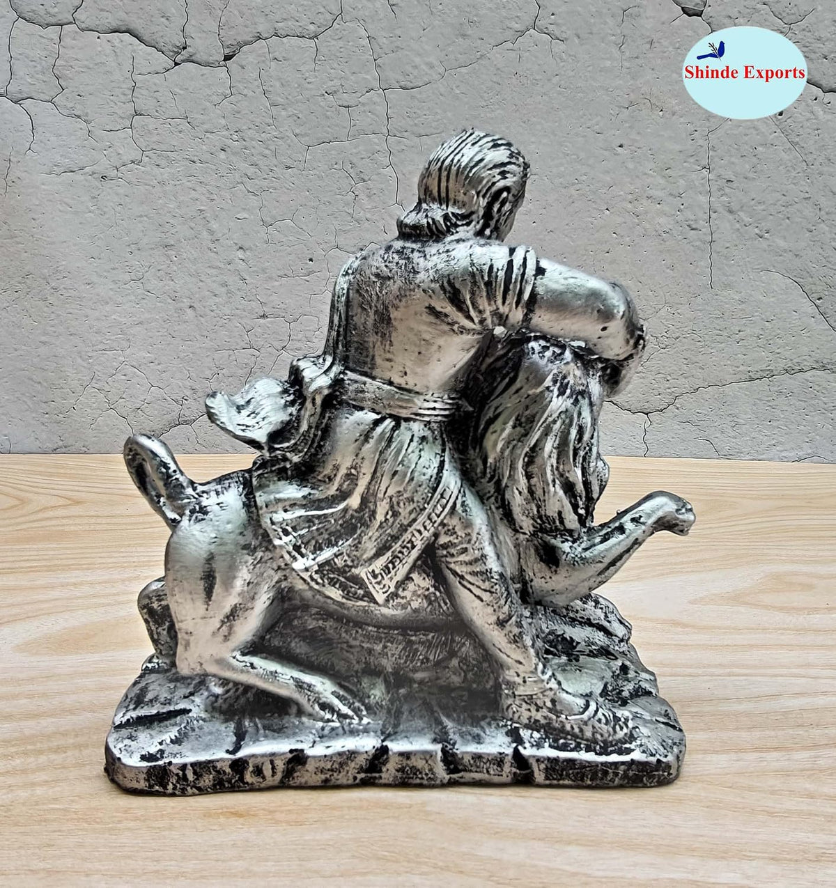 SHINDE EXPORTS chatrapati sambhaji maharaj Statue murti Idol with Lion for car (Silver)