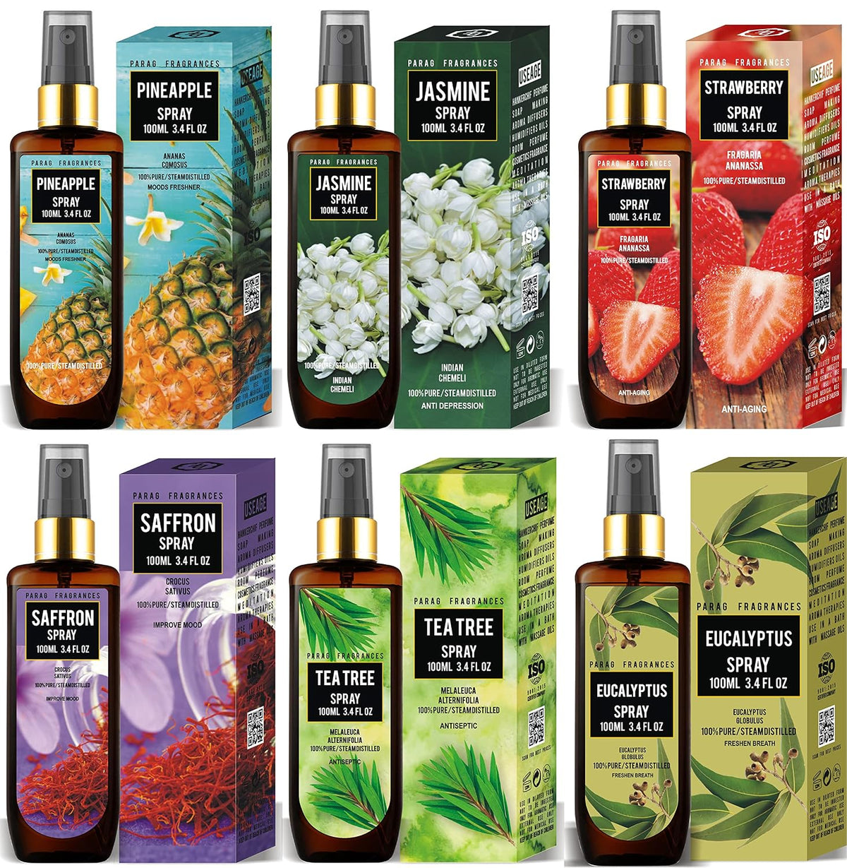 Parag Fragrances Essential Oil Room Spray Perfume For 24 Hours Freshness & Fragrance at Home/Spreading Positive Energy, Best For Relaxation, Air Freshener / 100ml (Kesar-Chandan)