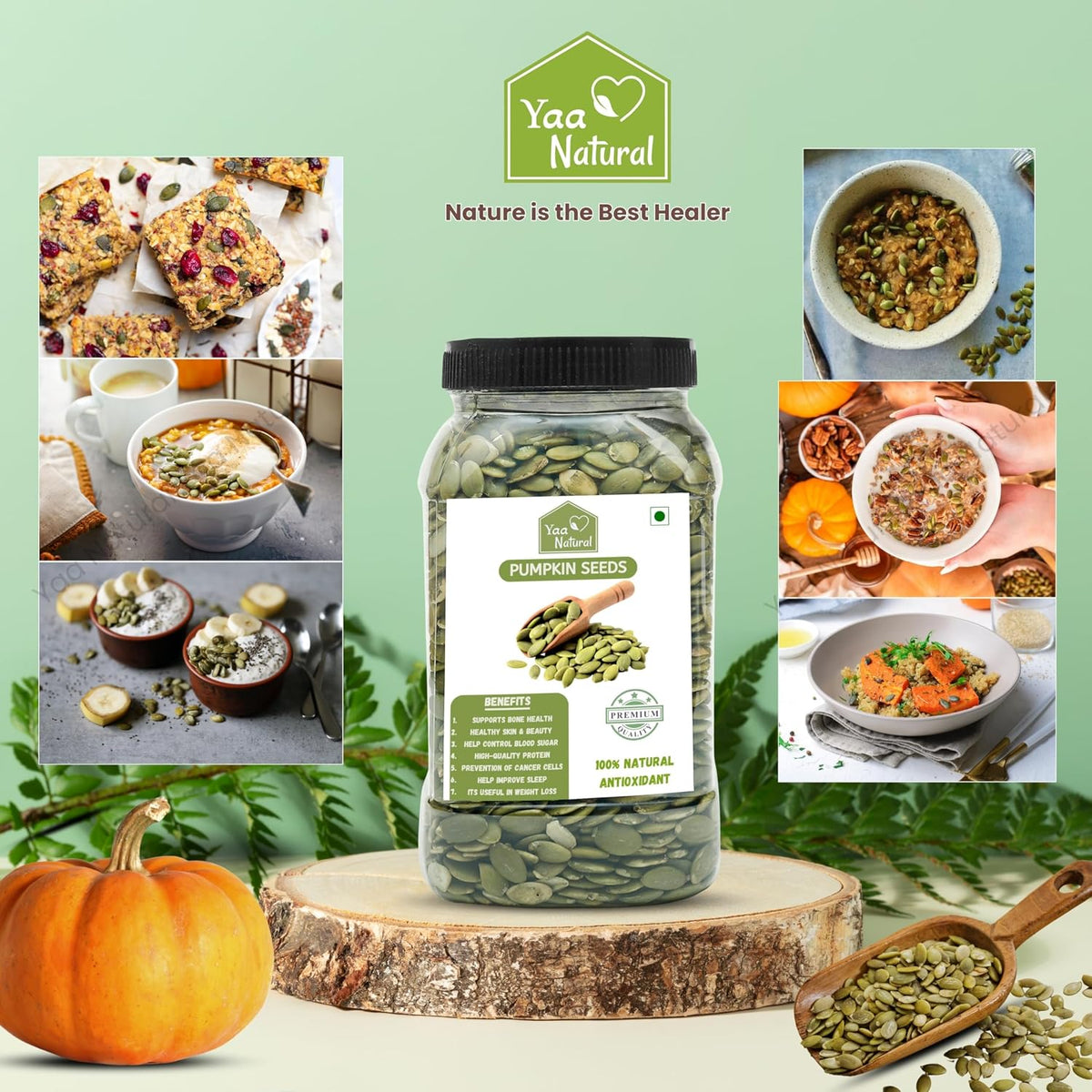 Yaa Natural Raw Pumpkin & Sunflower & FlaxSeeds - AAA Grade Seeds for Eating Source of Antioxidants Zinc & Iron & Dietary Fibre | Rich in Protein (