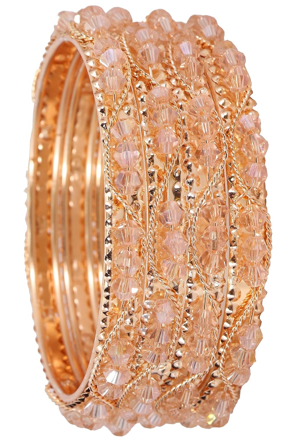 NMII Alloy Metal Bangles Set For Girls & Women Studded Pearls and Chain | Stylish Bangles Bracelet | Fancy Metal bangles | Women's Jewellery | (Pack of 4)