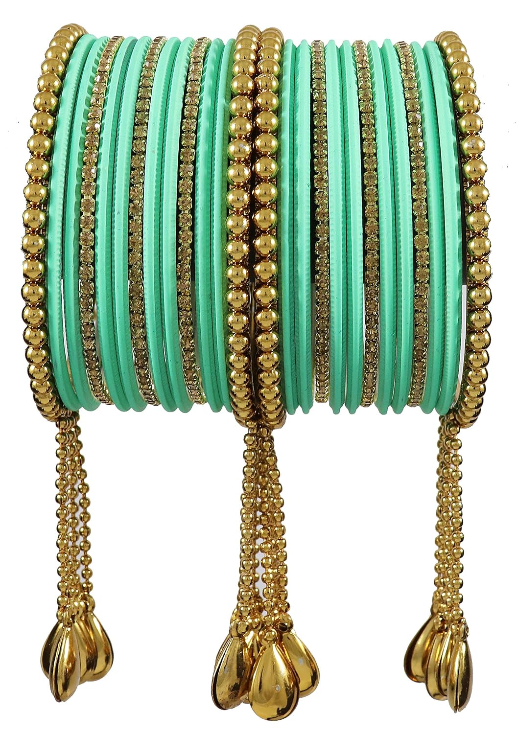 NMII Gold Plated Metal Bangles Set For Women & Girls with Zircon Gemstone & BallChain Linked | Latkan Bangle set | Traditional Bangles Bracelet | Stylish Gold Bangles-(F100-Radium-2.8),(Pack Of 26)