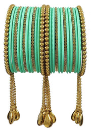 NMII Gold Plated Metal Bangles Set For Women & Girls with Zircon Gemstone & BallChain Linked | Latkan Bangle set | Traditional Bangles Bracelet | Stylish Gold Bangles-(F100-Radium-2.8),(Pack Of 26)