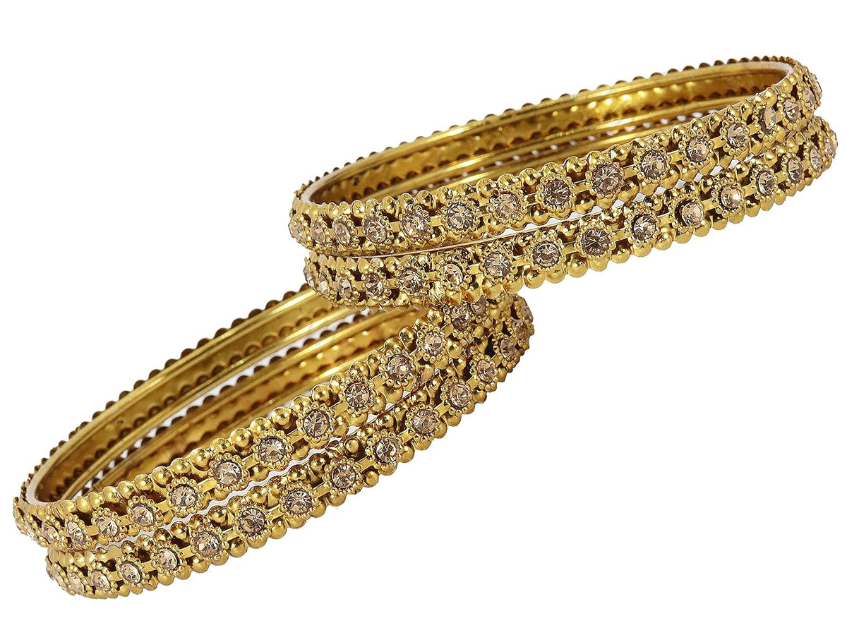 NMII Metal with Zircon Gemstone Studded Kada set for Women/Girls