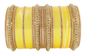 NMII Acrylic (Plastic) with Zircon Gemstone Or Beads and Spread with Glitter Pattern Glossy Finished Chuda Set For Women and Girls, (Yellow16_2.8 Inches), Pack Of 60 Bangle Set