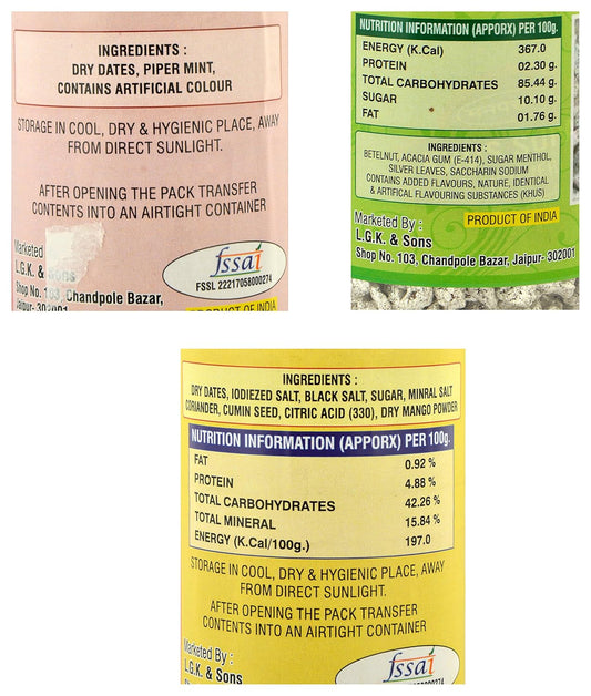 Dilkhush Khajoor Ki Supari and Khus Supari and Khatta Chhuhara, 800 g (Combo of 6)