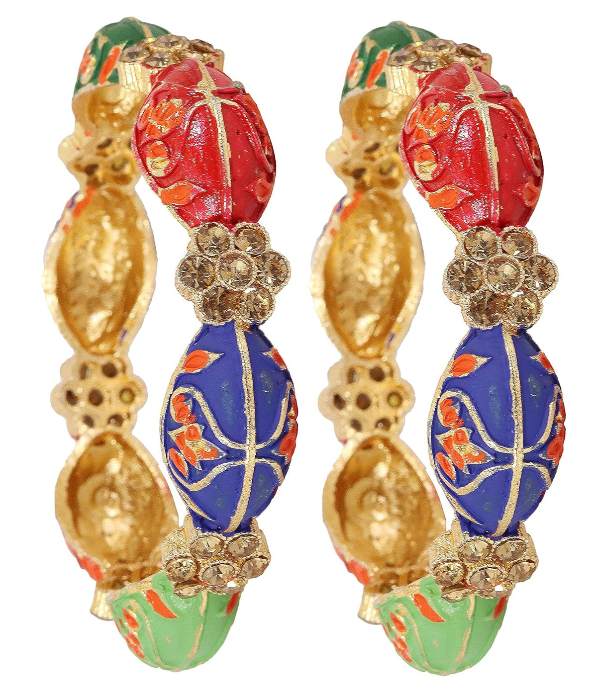 NMII Metal with Zircon Gemstone Studded Traditional Look Kada Set For Women and Girls