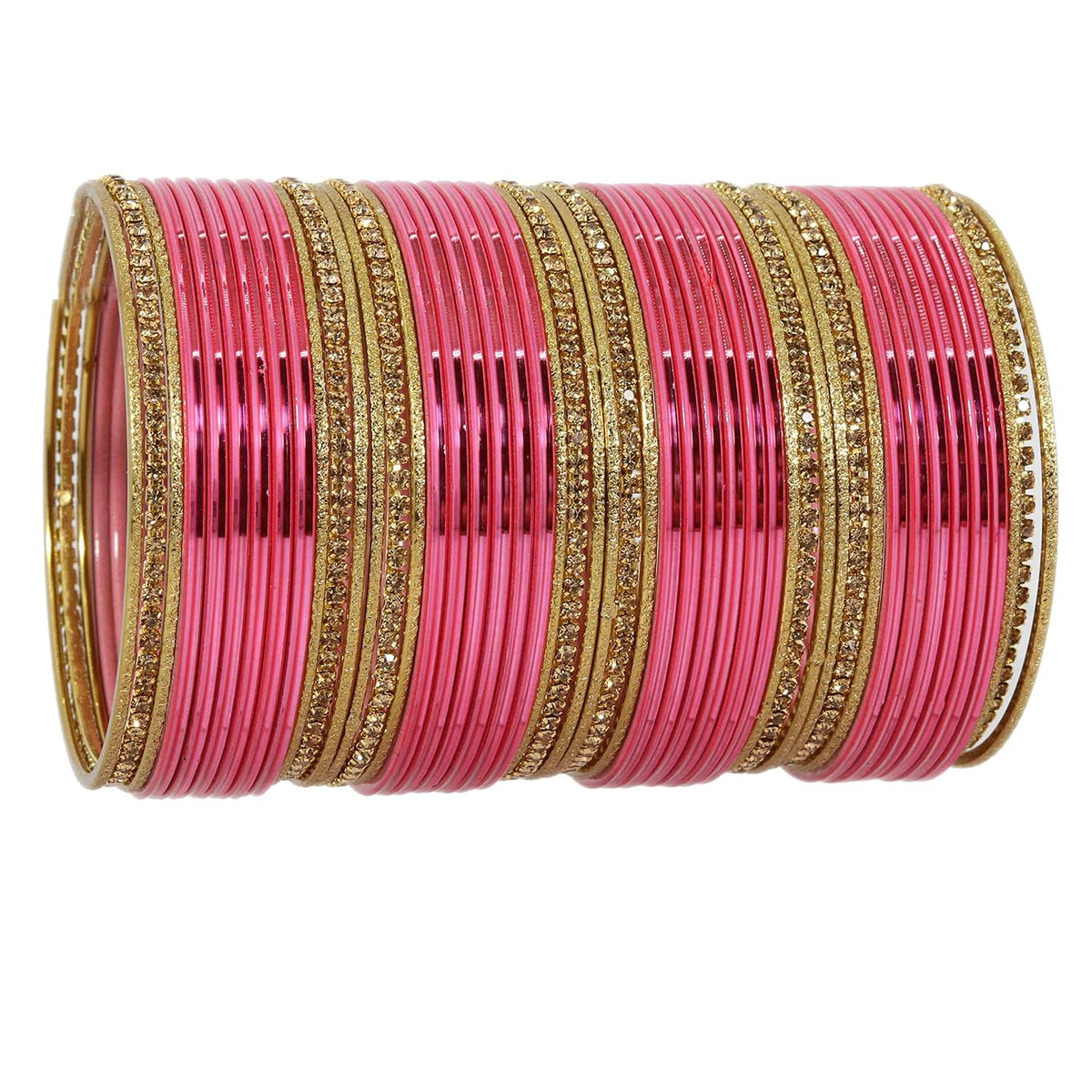 NMII Non Precious Metal with Base Metal Zircon Gemstone Studded Glossy Finished and Textured Design Traditional Bangle set for Women and Girls