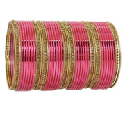 NMII Non Precious Metal with Base Metal Zircon Gemstone Studded Glossy Finished and Textured Design Traditional Bangle set for Women and Girls