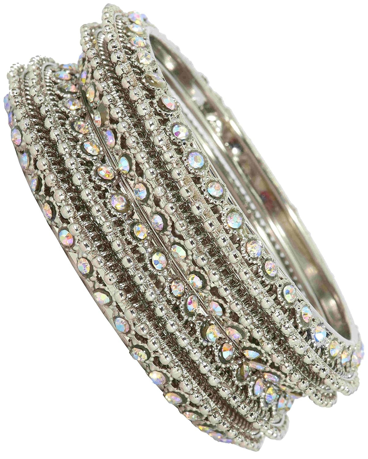 NMII Non-Precious Metal Base Metal with Zircon Gemstone Studded worked and Link with Ball Chain Glossy Finished Kada Set For Women and Girls