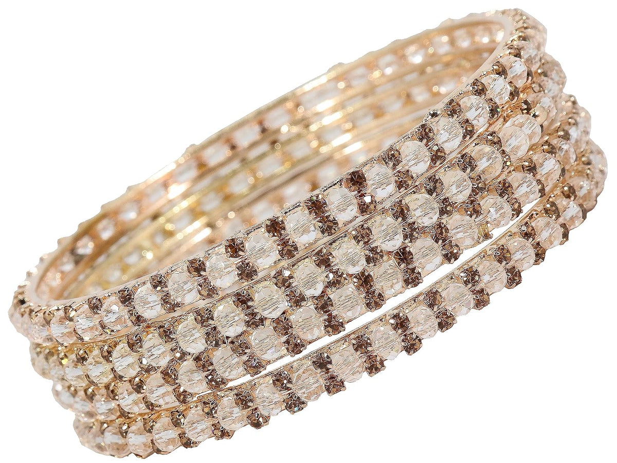 NMII Alloy Metal with Zircon Gemstone and Pearls Adorned Bangles Set For Girls and Women