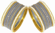 NMII Metal with Zircon Gemstone and Pearls Studded Velvet Bangle Set for Women and Girls