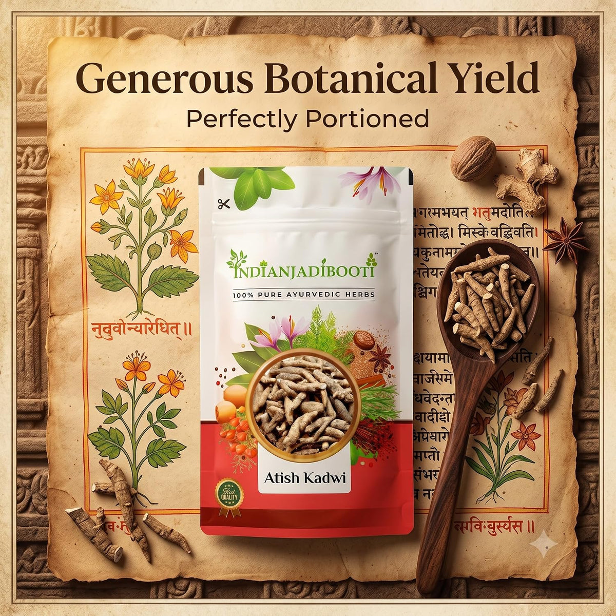 IndianJadiBooti Atish Kadwi (Ativisha Root) | 30g | Premium Aconitum Heterophyllum | Patis/Atees/Shukla Kand | Traditional Bitter Tonic for Digestion & Metabolism (Raw Herb)