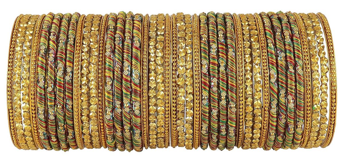 NMII Glass and Silk Thread Zircon Gemstone Bangle Set For Women/Girls