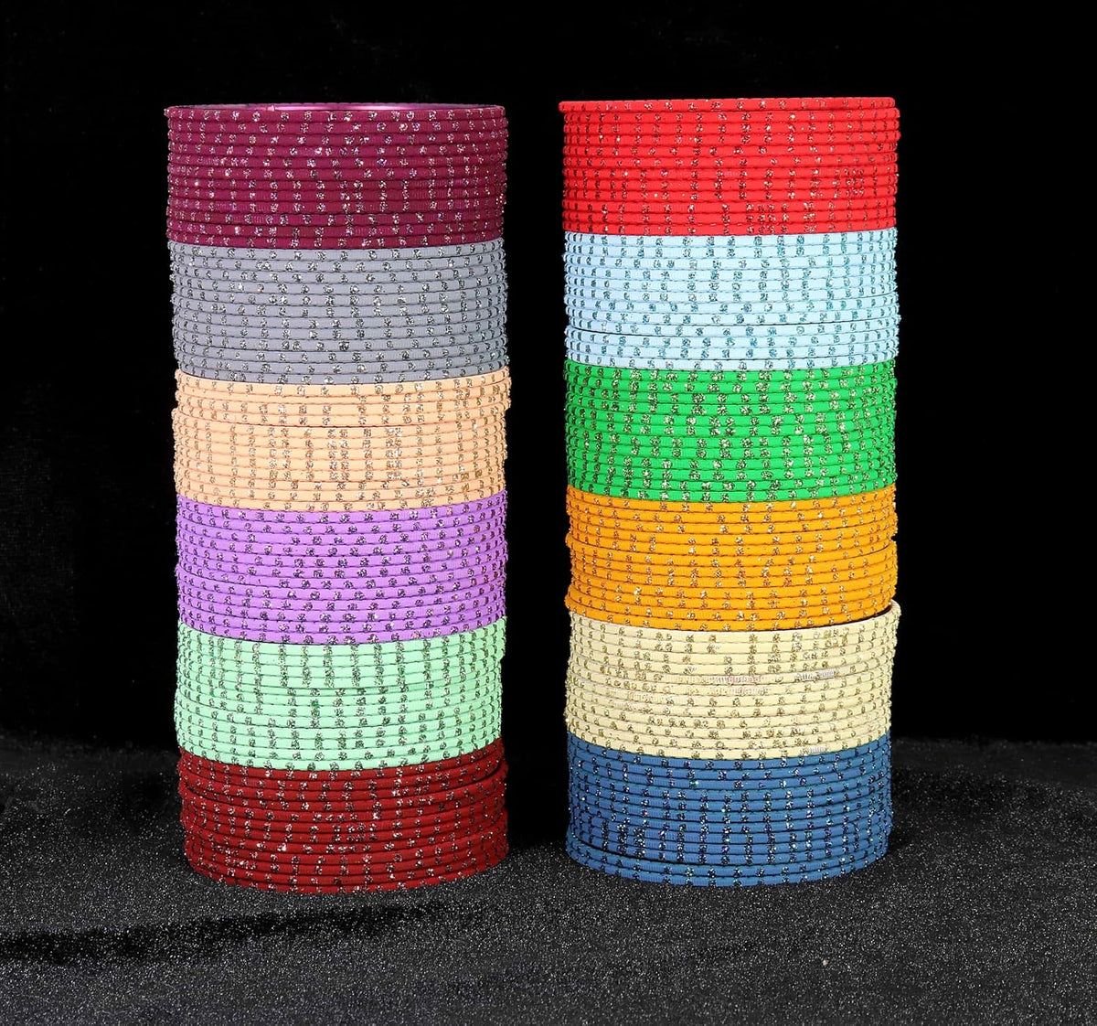NMII Metal Colourful Bangles For Women & Girls with Glitter Zari Polka Dots | 12 Colour Bangles Combo | Simple Plain Matte Finish | Bangles For Daily use, Wedding, Party, Function- Set of 144