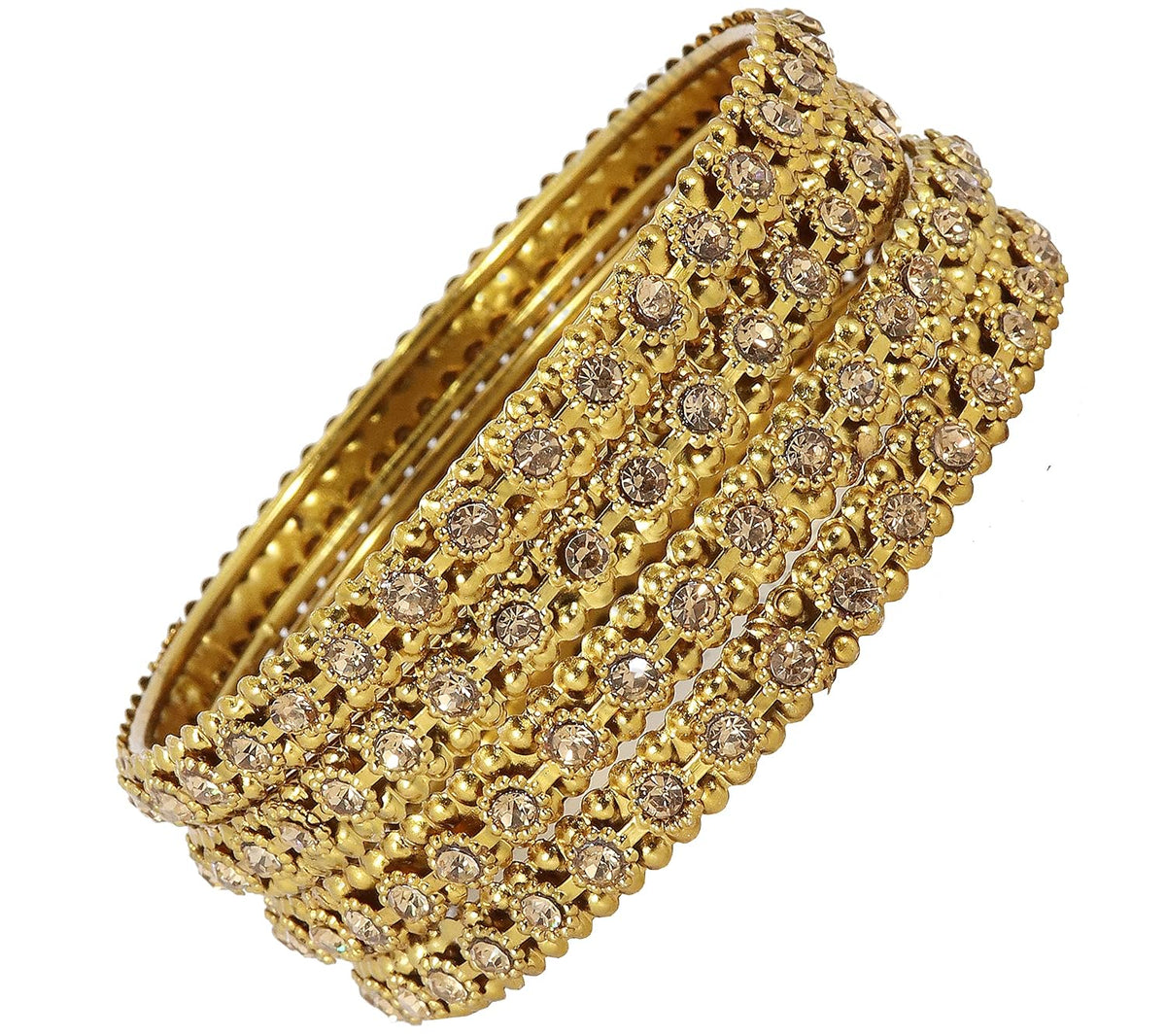 NMII Metal with Zircon Gemstone Studded Kada set for Women/Girls
