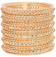 NMII Non-Precious Metal Base Metal with Zircon Gemstone Studded worked and Link with Rose gold Ball Chain Glossy Finished Bangle Set For Women and Girls