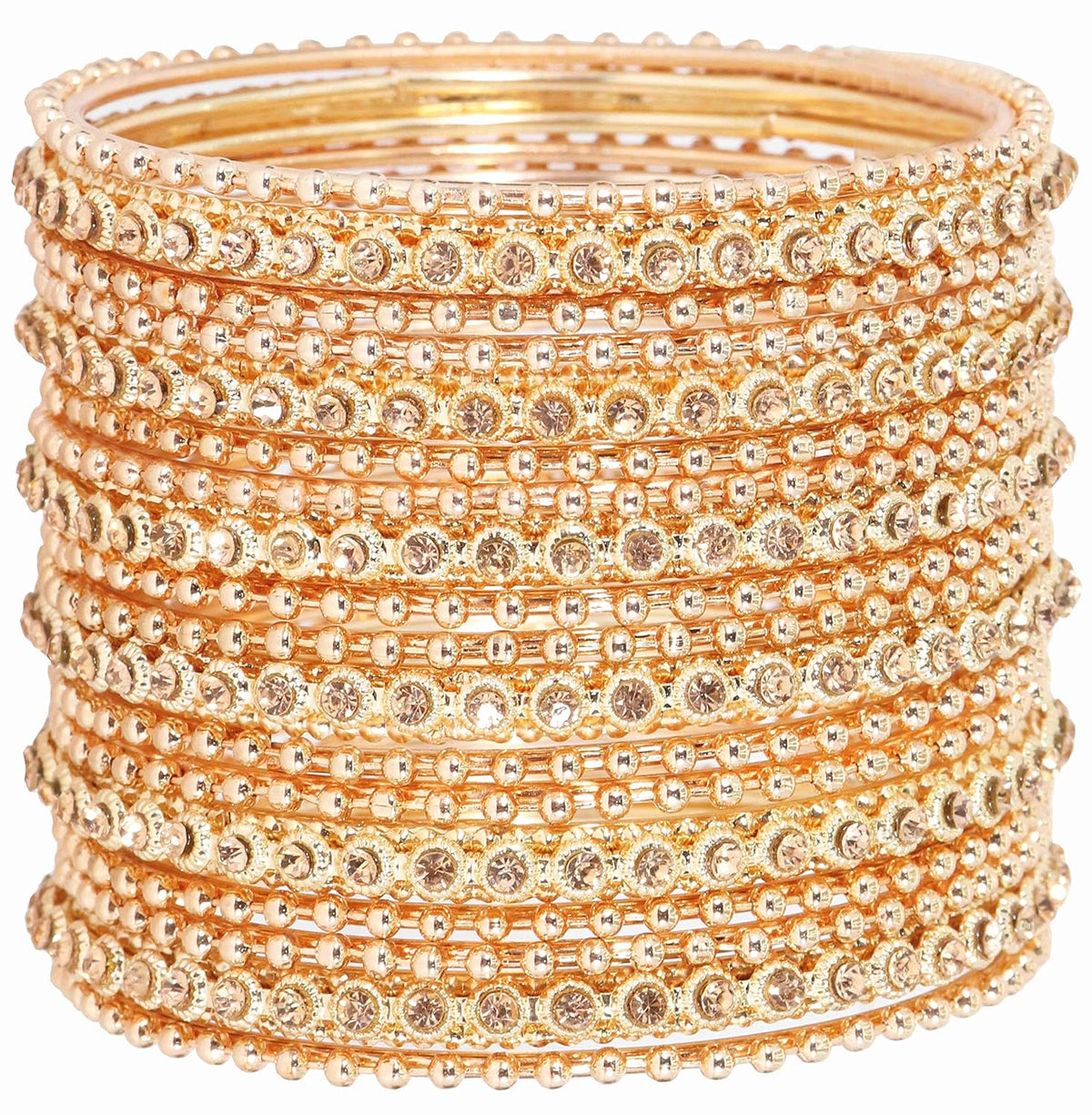 NMII Non-Precious Metal Base Metal with Zircon Gemstone Studded worked and Link with Rose gold Ball Chain Glossy Finished Bangle Set For Women and Girls