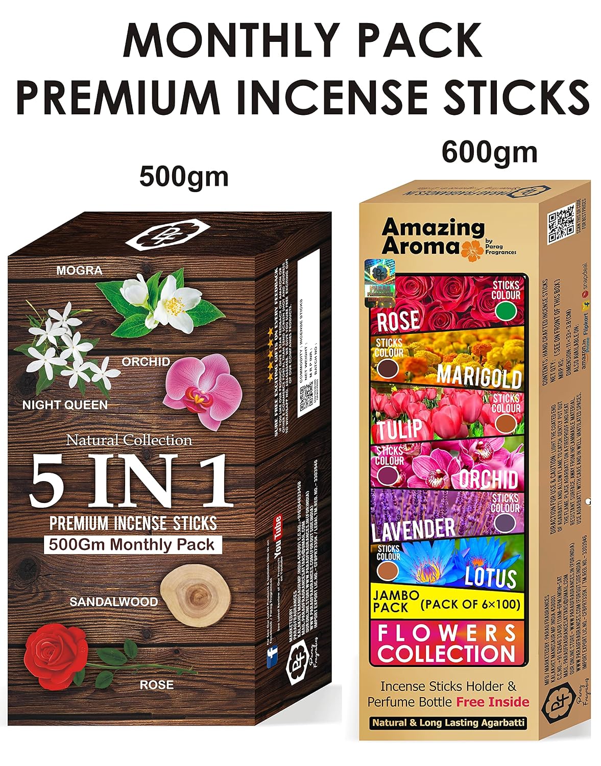 Parag Fragrances Fruits & Blossom Incense Sticks / फ्रूट् और ब्लॉसम अगरबत्ती / 5 in 1 (Pack of 5 x 60) Total 300 Agarbatti Wholesale Pack of Orchid, Lily, Strawberry, Pineapple and Cherry