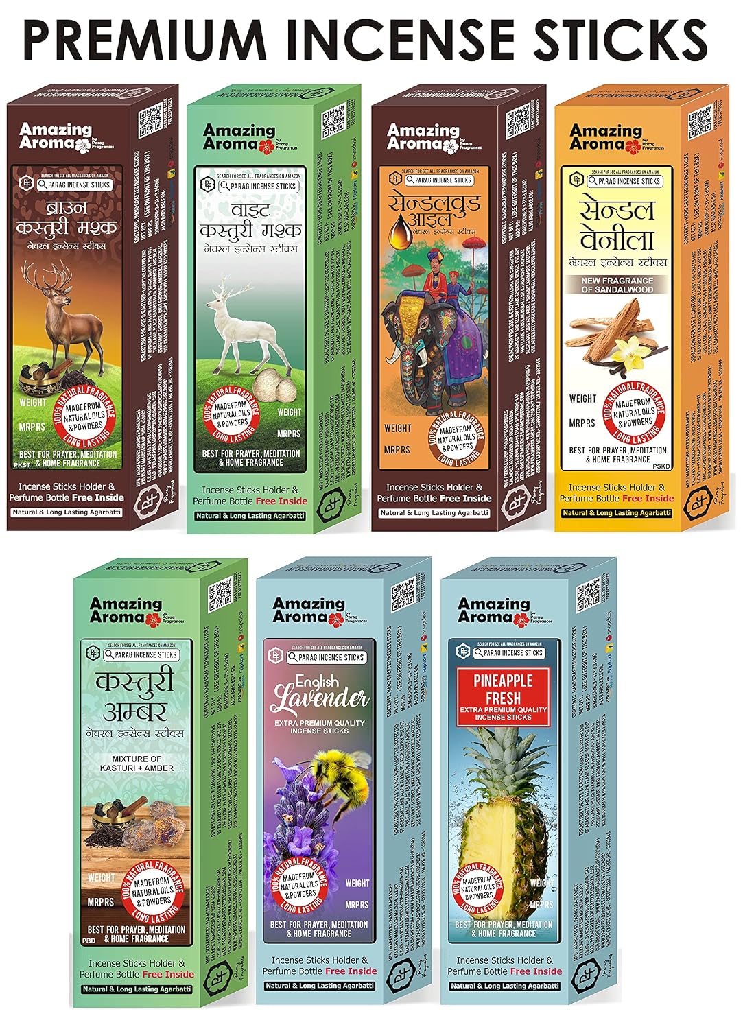 Parag Fragrances Herbal 4 in 1 Incense Sticks/Agarbatti Real Essential Oils (Pack of 4 X 110 Gm/Total 440 Gm) 24 Hours Fragrance Lasting Agarbatti for Pooja/Worship and Home Fragrance